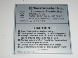 Choose Part for Toastmaster Bread Box Maker Machine Model 1163 - $13.71+