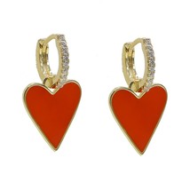 colorful enamel heart charm drop earring for women gold color Neon enamel Heart  - £11.12 GBP