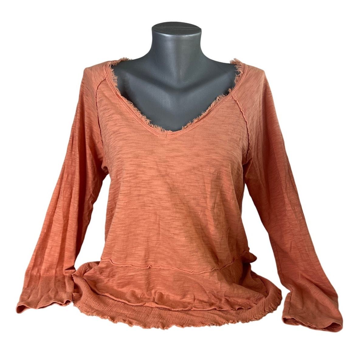 Altar&#39;d State Women&#39;s Long Sleeve Orange Top Fringe V-Neck Shirt Size Small - $14.85