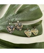 Vintage 90s Heart Shaped Earrings Set of 2 Metallic Silver Gold Tone Dangle - $17.81