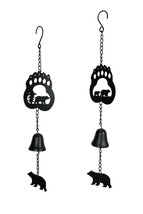 Set of 2 Rustic Lodge Style Black Bear Hanging Wind Chimes With Cast Iron Bells - £29.26 GBP
