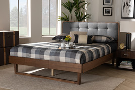 Simone Dark Gray Fabric Ash Walnut Full Size Platform Bed - $9,593.47 MXN