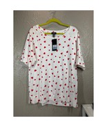 Jones New York Hearts in Poppy Red Shirt Raglan Round Neck Womens Size X... - €21,36 EUR
