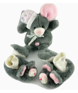 Snuggle Buddies Mouse  Gray Plush Toy Zipper Pouch WITH Kids’ Slippers - £43.51 GBP