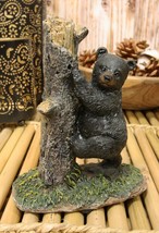 Ebros 5.5&quot; Tall Realistic Black Bear Climbing Tree Trunk Statue Rustic W... - £19.74 GBP