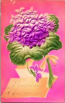 Vtg Embossed &amp; Airbrushed Postcard Birthday Greetings Flower Bouquet Periwinkle - £3.95 GBP
