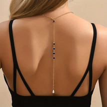 Elegant Geometric Crystal Back and Front Chain Necklace For Women Gold - $13.24
