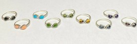 Sterling Silver Genuine Gemstone 6mm x 4mm Pear Cabochon Bypass Beaded Ring - £41.09 GBP+