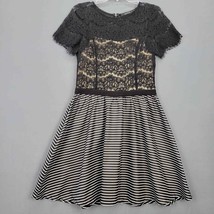 Ark &amp; Co Womens Dress Size M Stretch Midi A-Line Black Lace Stripe Short Sleeves - £9.69 GBP