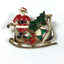 Christmas Holiday Brooch Moveable figures Sleigh Santa Toys Tree Presents - £9.44 GBP