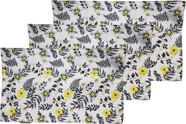 Set of 3 Same Thin Fabric Placemats(11&quot;x18&quot;) BEES,FLOWERS &amp; LEAVES,black back,GR - £11.76 GBP