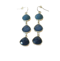 Vintage Liz Claiborne Blue Drop Dangle Earrings Signed LC Mod Geometric teardrop - £11.05 GBP