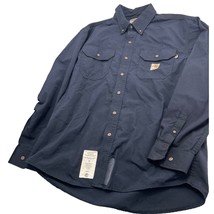 Carhartt FR Men Work Shirt Thick Cat2 Flame Resistant Workwear Navy Blue Large L - £31.00 GBP