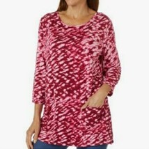 Onque Casuals Red &amp; Pink Tie Dye Embellished Blouse Top w Pockets New With Tags - £18.38 GBP