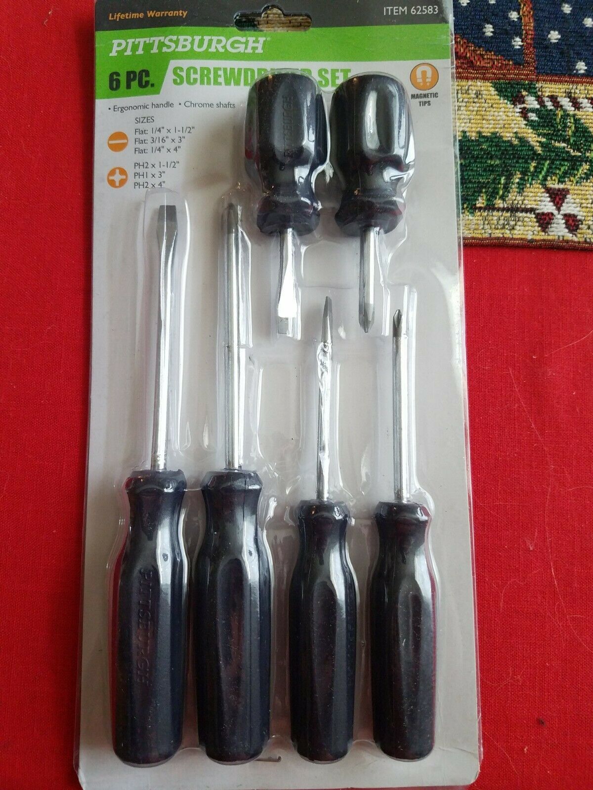Pittsburgh 6 Piece Screwdriver Set #62583 Magnetic Tips NEW - $16.99