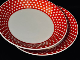 FITZ FLOYD Red Dotted Swiss (3) Berry Bowls Or Saucers White Polka Dots FF - $29.00