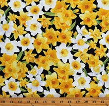 Cotton Daffodils Flowers Yellow White Floral Fabric Print by the Yard D581.66 - £10.35 GBP