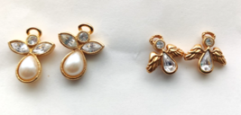 2 Sets of VTG Faux Pearl And Rhinestone Gold Tone Angel Pierced Earrings Avon - $15.99