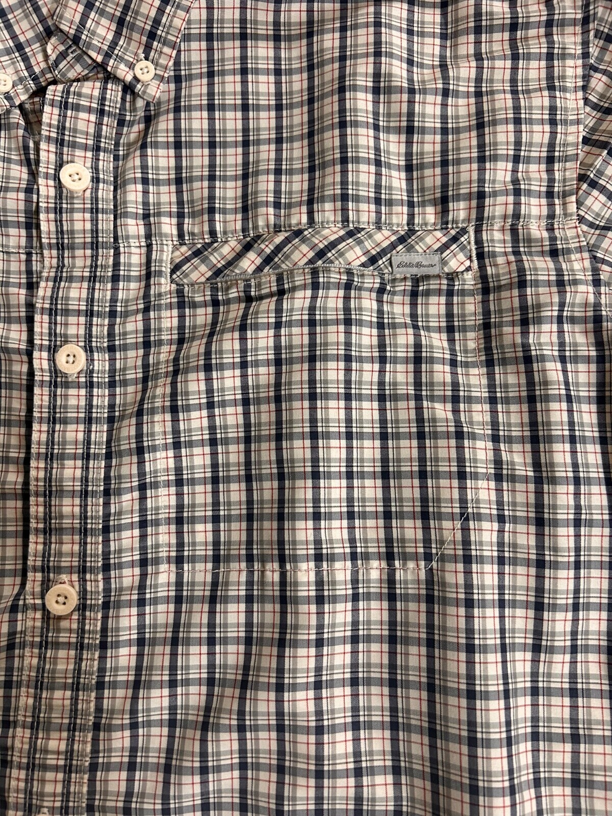 Eddie Bauer Shirt Mens Short Sleeve Button Up Plaid polyester nylon Large Item image 2