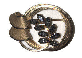 Vintage DEC Gold Colored With Costume Jewels Brooch Pin 1/20 14k GF - £11.09 GBP