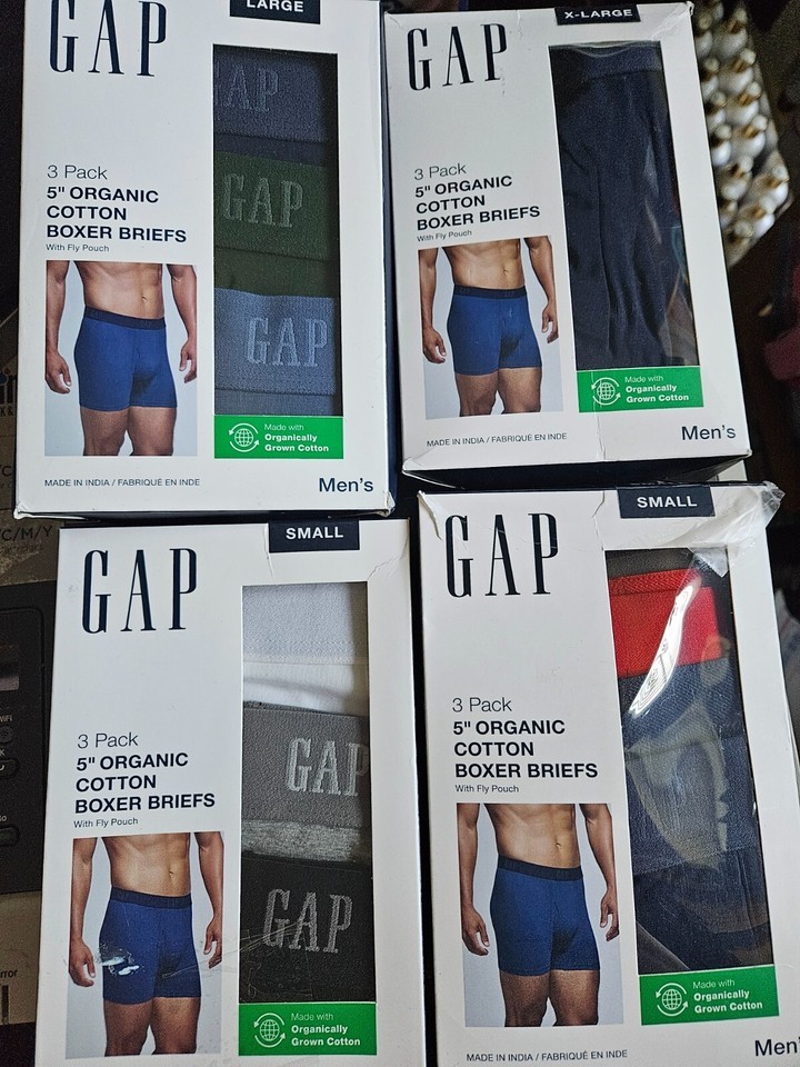 GAP Men&#39;s 3 Pack 5&#39;&#39; Organic Cotton Boxer Briefs, Blue Multi Colors - New - $23.95