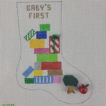 Handpainted Needlepoint Canvas XMAS Stocking Babys 1st  Mini First Beads... - $28.95