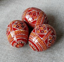 Set of 3 Wooden eggs Decorate for Easter Gift Pysanky Pysanka Handmade 2,5&quot; - £15.10 GBP