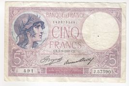 France, 5 Francs, 1933, Banque De France, P72e, XF - $21.68