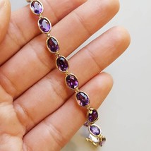 13Ct Lab Created Oval Amethyst Bezel Set Tennis Bracelet in 14K Yellow Gold Over - £139.82 GBP