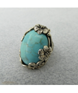 Sterling Silver Turquoise Ring Size 6 CFJ Designer 13.96 Grams Flowers S... - $1,110.19 MXN