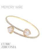 New Gold Rhinestone Heart Cz 1 Line Wire Cuff Bracelet - £10.64 GBP