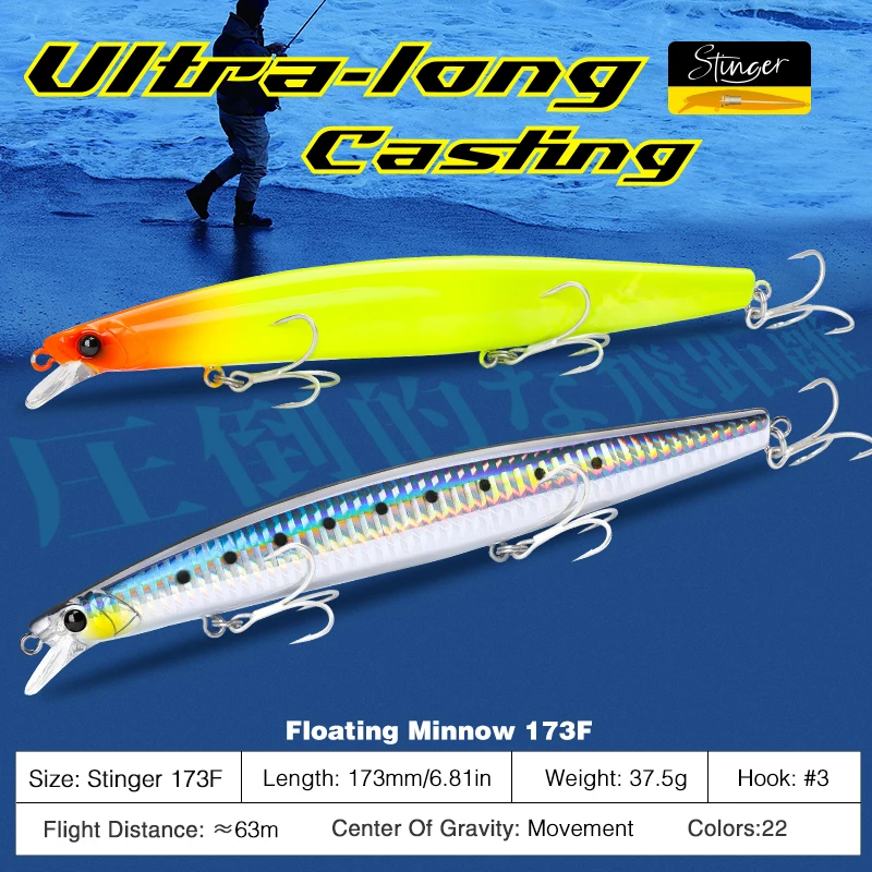 Sporting TSURINOYA 173F Ultra-long Casting Floating Minnow 17m 6.81in 37.5g Salt - £26.37 GBP