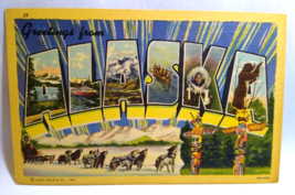 Greetings From Alaska Large Big Letter Linen Postcard Curt Teich Unused Vintage - £38.89 GBP
