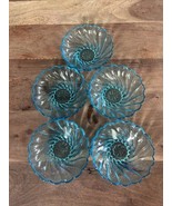 HAZEL ATLAS Bowls Capri Optic SEASHELL SWIRL Turquoise Glass 4.75&quot; (5) V... - $41.03 CAD