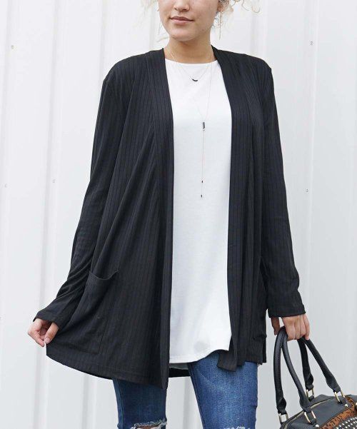MSRP $25 42Pops Black Ribbed Pocket Open Cardigan Black Size Small - $11.39