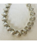 Swirl Feather Choker Link Chain Necklace Chunky Bright Silver Tone Metal... - $47.66 CAD