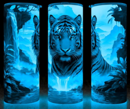Glow in the Dark Tiger in a Rainbow Waterfall Cup Mug Tumbler 20oz - £18.27 GBP