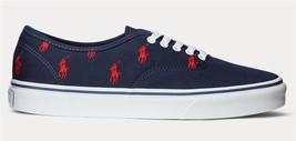 Ralph Lauren Keaton Embroidered Red Polo Horses Navy Blue Canvas Shoes M... - $67.99