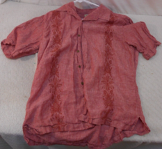 TOMMY BAHAMA RED LINEN TROPICAL VACATION SHORT SLEEVE BUTTON MENS SHIRT XL - $303.89 MXN