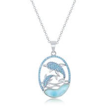 Sterling Silver Blue CZ Dolphins and Larimar Pendant - £72.06 GBP