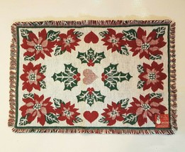 Hearth &amp; Home Poinsettia Holly Tapestry Place Mat 12 x 20&quot; Holiday Colle... - £7.02 GBP