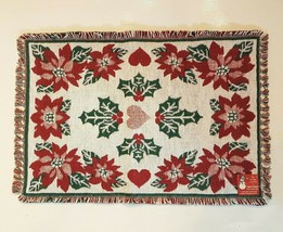 Hearth &amp; Home Poinsettia Holly Tapestry Place Mat 12 x 20&quot; Holiday Colle... - £6.66 GBP