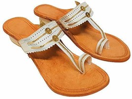 Damen Kolhapuri Büffelleder Hippie Jesus Boho Sandalen US Größe 5-12 Weiß Gold - £26.33 GBP