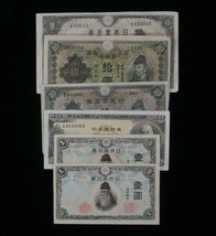 1930-1951 Japan 6-Notes Set Imperial &amp; Modern Japanese Banknotes, 1-100 Yen - £43.52 GBP