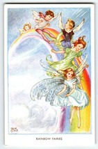 Fairies Postcard Fairy Sprites Ride Rainbow Fantasy Rene Cloke Valentine &amp; Sons - £12.64 GBP