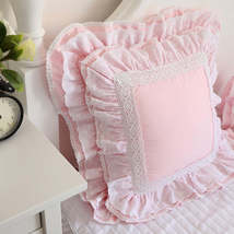 Top Luxury Khaki European Embroidery Cushion Cover Big Ruffle Lace Wrinkle Pillo - £49.43 GBP+