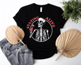 Coffee Lovers T shirt- Staying Alive Skeleton Funny T Shirt - £13.16 GBP