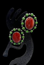 Michael Perry Navajo Sterling Silver Spiny Oyster Gaspeite Clip On Earrings - £162.38 GBP