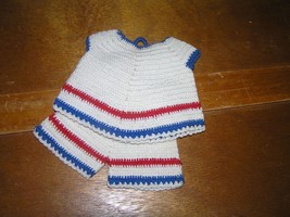 Vintage Handmade Set of Red White &amp; Blue Crocheted Doll Shirt &amp; Shorts For - £5.14 GBP