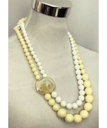 Bead Necklace Graduated Double Strand Chunky Beaded Pendant Off White Cream - $25.61 CAD